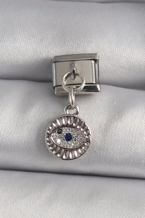 Mey İthalat® 316L Çelik Gümüş Renk Sallantı Zirkon Taşlı Göz Model Nomination Charm