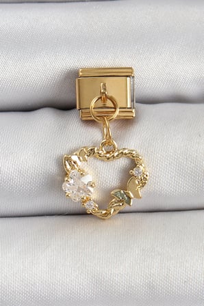 Mey İthalat® 316L Çelik Sallantılı Zirkon Taşlı Kalp Model Gold Renk Nomination Charm