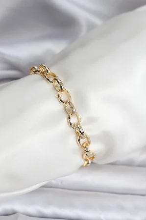Mey İthalat® 14K Gold Renk Kaplama Lazerli Zincir Model CM Kadın Bileklik
