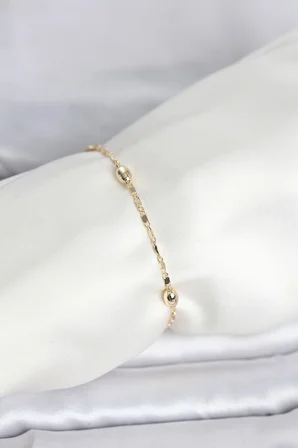 Mey İthalat® CM 14K Gold Renk Damla Topçuk Model Kadın Bileklik