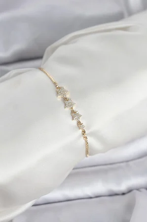 Mey İthalat® Gold Renk Zirkon Taşlı Yıldız Model Asansörlü Kadın Bileklik