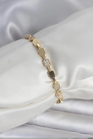 Mey İthalat® Pirinç Zirkon Taşlı Gold Renk Kadın Bileklik