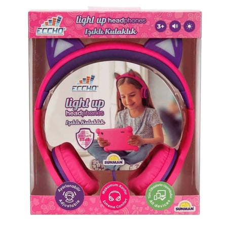 Mey İthalat® S00091067 -SUN-GLE-ECH-KULAKLIK KABLOLU KEDİ ŞKL.IŞIKLI PEMBE-MOR
