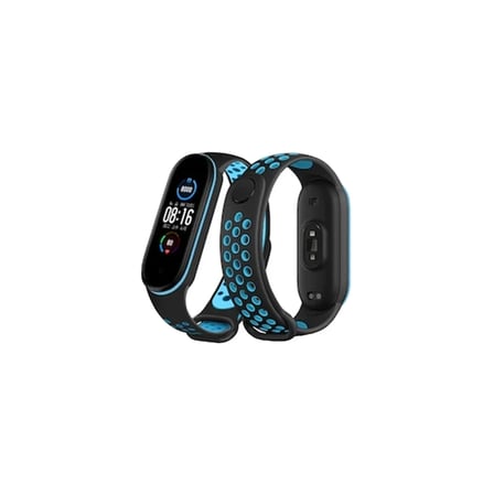 Mey İthalat®   Mi Band 4 Spor Delikli Kordon - Siyah-Mavi