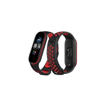 Mey İthalat®   Mi Band 4 Spor Delikli Kordon - Siyah-Kırmızı