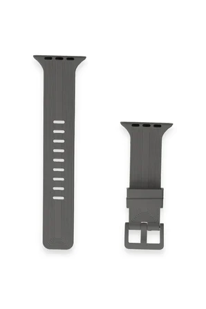 Mey İthalat®   Watch 38mm KR408 Çizgili Silikon Kordon - Koyu Gri