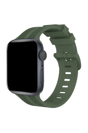 Mey İthalat®   Watch 38mm KR408 Çizgili Silikon Kordon - Koyu Yeşil