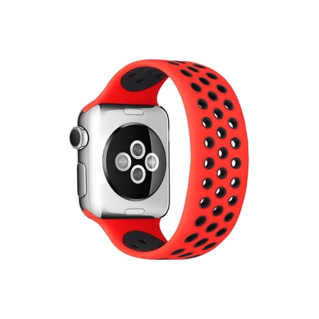 Mey İthalat®   Watch 38mm Ayarlı Delikli Silikon Kordon - Kırmızı-Siyah