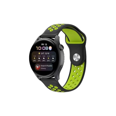 Mey İthalat®  Watch 20mm Spor Delikli Kordon - Siyah-Yeşil