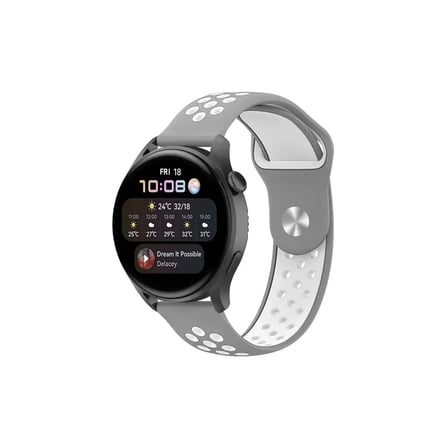 Mey İthalat®  Watch 20mm Spor Delikli Kordon - Gri-Beyaz