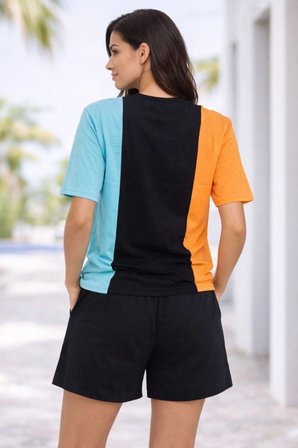 Kadın Nakışlı Tişört Şort İkili Takım Oversize Yazlık Kombin - Çok Renkli