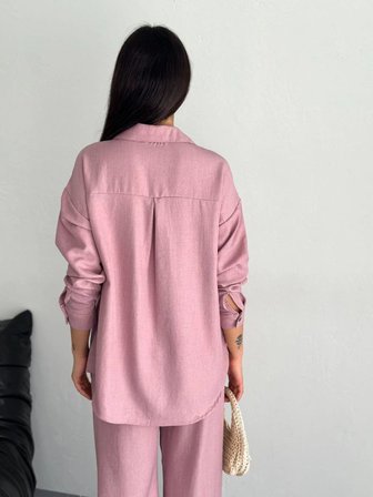 Kadın Gömlek Pantolon ikili Alt-Üst Takım - Toz Pembe