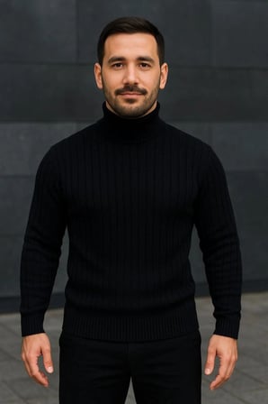 Erkek Fitilli Kazak Tam Boğazlı Balıkçı Yaka Triko 2'li Set Bordo-Siyah