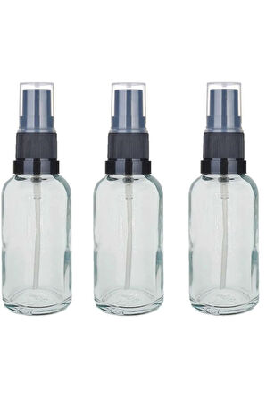 30ml Fısfıs Siyah Sprey Kapaklı Şeffaf Cam Şişe 3 Adet