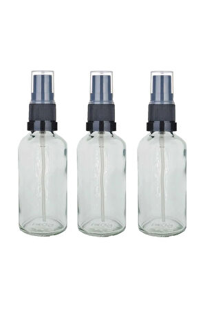 50ml Fısfıs Siyah Sprey Kapaklı Şeffaf Cam Şişe 3 Adet