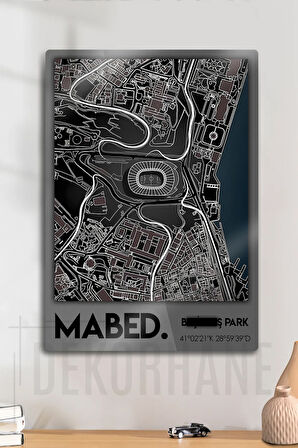 Metal 3D Baskı - Mabed Stadyum Kordinatlı, Siyah Beyaz Kara Kartal Taraftar Tablosu