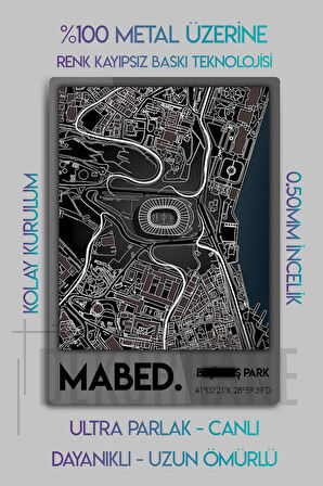 Metal 3D Baskı - Mabed Stadyum Kordinatlı, Siyah Beyaz Kara Kartal Taraftar Tablosu