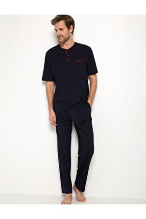 Erkek Lacivert 3lu Pijama Takımı Siyah Atlet Boxer Takım   5370-155
