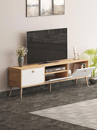 Beyza Ahşap Ayaklı 180 Cm Atlantik Beyaz Tv Sehbası