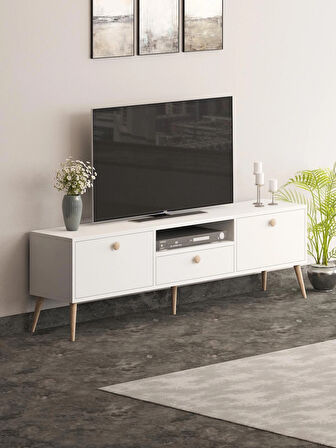 Beyza Ahşap Ayaklı 180 Cm Beyaz Tv Sehbası