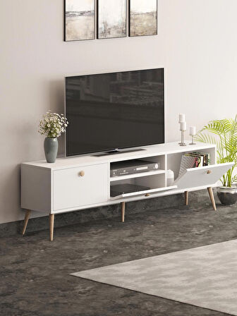 Beyza Ahşap Ayaklı 180 Cm Beyaz Tv Sehbası
