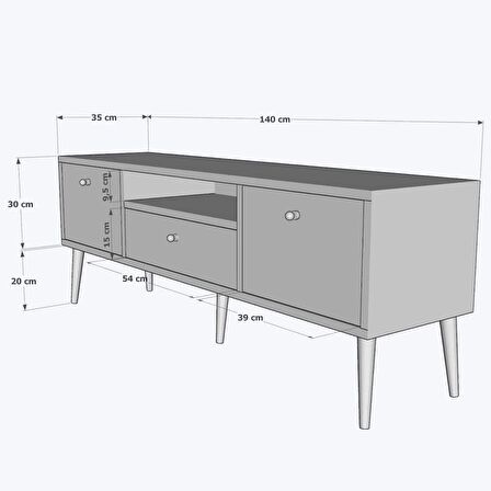 Beyza Ahşap Ayaklı 140 Cm Atlantik -Atrasit Tv Sehbası