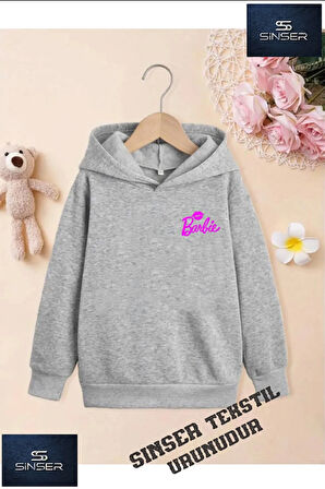 Kız/Erkek Çocuk Beyaz Kapüşonlu ''OPPUCUKLU BARBY'' Baskılı Sweatshirt