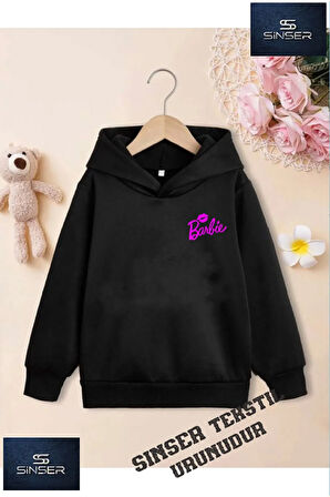 Kız/Erkek Çocuk Beyaz Kapüşonlu ''OPPUCUKLU BARBY'' Baskılı Sweatshirt