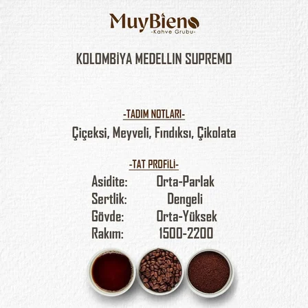 Kolombiya Medellin Supremo 250 gr Çekirdek Kahve