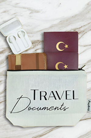 Baskılı Ham Bez Kese Pamuk Pasaport Belge Bavul Düzenleyici Organizer Seyahat Kesesi