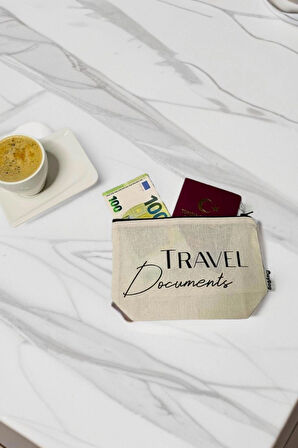 Baskılı Ham Bez Kese Pamuk Pasaport Belge Bavul Düzenleyici Organizer Seyahat Kesesi