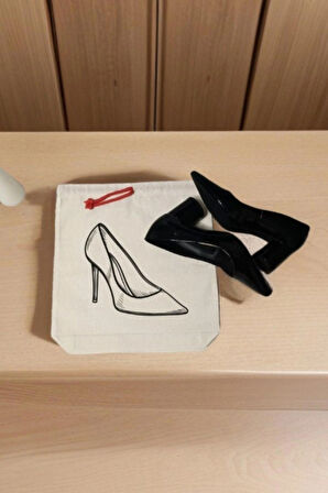 Stiletto Topuklu Ayakkabı Baskılı Ham Bez Kese Çanta Bavul Organizer Seyahat Kesesi