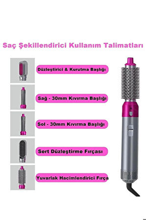 Pratik Pro Hava Üflemeli Saç Düzleştirici Şekillendirici 5in1 Saç Bakım Seti Hot Air Styler 5 in 1