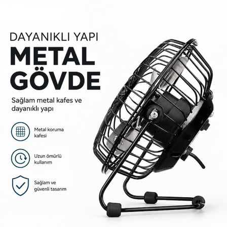 Özel Seri Küçük Boyutlu Hava Akımı Yazlık Siyah Ergonomik Masa Vantilatör Masaüstü Mini USB Fan