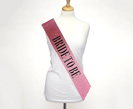 Pembe Üzeri Siyah Büyük Bride To Be Yazılı Simli Işıltılı Kuşak Kemer 10 cm Genişlik (CLZ)