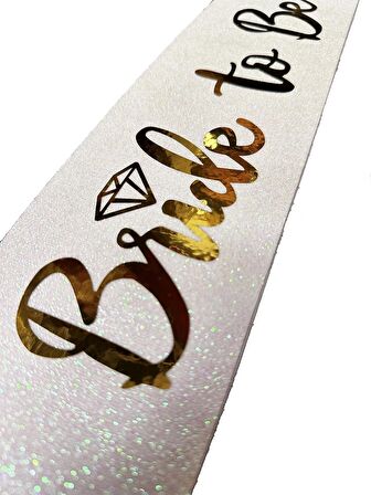 Beyaz Üzeri Altın İtalik Alyanslı Bride To Be Yazılı Simli Işıltılı Kuşak Kemer 10 cm Genişlik (CLZ)