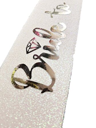 Beyaz Üzeri Gümüş İtalik Alyanslı Bride To Be Yazılı Simli Işıltılı Kuşak Kemer 10 cm Genişlik (CLZ)