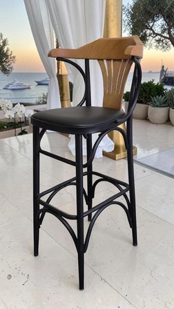 Shelby Serisi 75 cm 1. Sınıf Siyah Metal Ayaklı 1. Sınıf Deri Minderli Bar Sandalyesi
