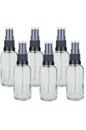 30ml Fısfıs Siyah Sprey Kapaklı Şeffaf Cam Şişe 6 Adet