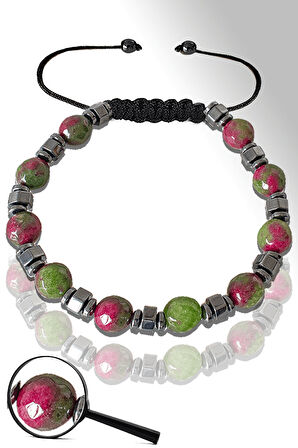 Sertifikalı Silver Hematitli Fasetli Yosunlu Kuvars Taşı Bileklik - Ayarlamalı