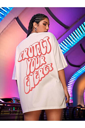 Project Baskılı Unisex Beyaz Oversize T-shirt | M