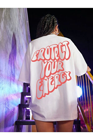 Project Baskılı Unisex Beyaz Oversize T-shirt | M