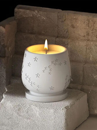 Beyaz Yıldızlı Fenomen Kapaklı Bardak Mum Beton Serisi