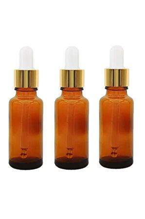 Altın/Beyaz Cam Pipetli 30ml Amber Cam Şişeler 3 Adet