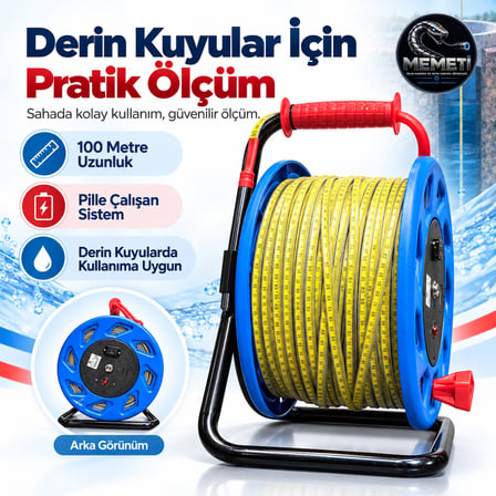 YS-3841 Derin Kuyu Su Seviyesi Ölçer 100 Metre - Profesyonel Düdük Metre