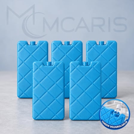 5'li Doldurulabilir Buz Aküsü Seti - Dondurucu Buz Kasedi Ice Box Soğutucu Blok (Mavi) (Kargo Hariç)