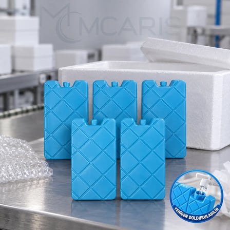 5'li Doldurulabilir Buz Aküsü Seti - Dondurucu Buz Kasedi Ice Box Soğutucu Blok (Mavi) (Kargo Hariç)