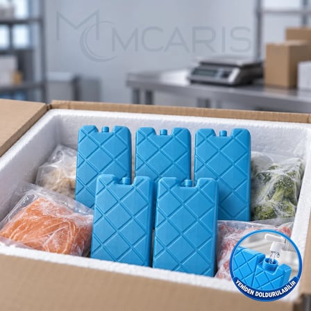 5'li Doldurulabilir Buz Aküsü Seti - Dondurucu Buz Kasedi Ice Box Soğutucu Blok (Mavi) (Kargo Dahil)