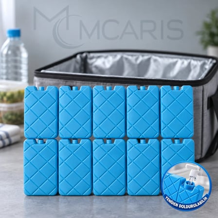 10'lu Doldurulabilir Buz Aküsü Seti - Dondurucu Buz Kasedi Ice Box Soğutucu Blok (Mavi) (Kargo Dahil)
