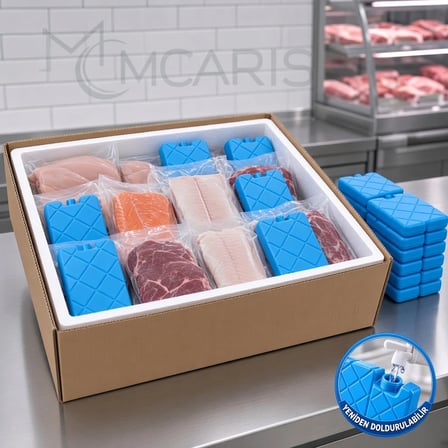 20'li Doldurulabilir Buz Aküsü Seti - Dondurucu Buz Kasedi Ice Box Soğutucu Blok (Mavi) (Kargo Hariç)